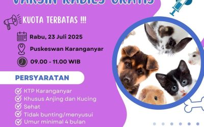 [Informasi] Vaksinasi Rabies Gratis untuk Anjing dan Kucing di Puskeswan Karanganyar