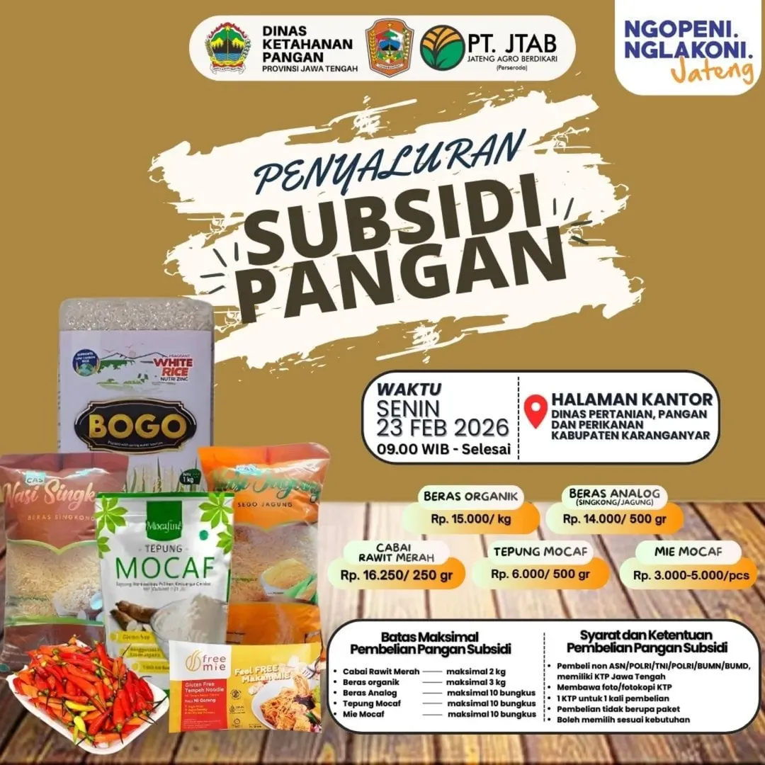 [Informasi] Dispertan PP Karanganyar Gelar Penjualan Cabai Rawit Merah Murah dan Penyaluran Subsidi Pangan